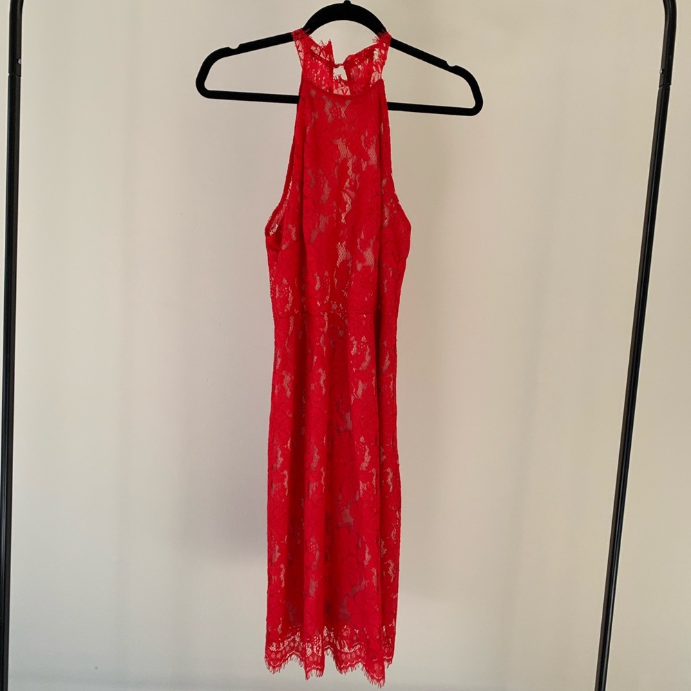 Sans Souci High Neck Red Lace Dress